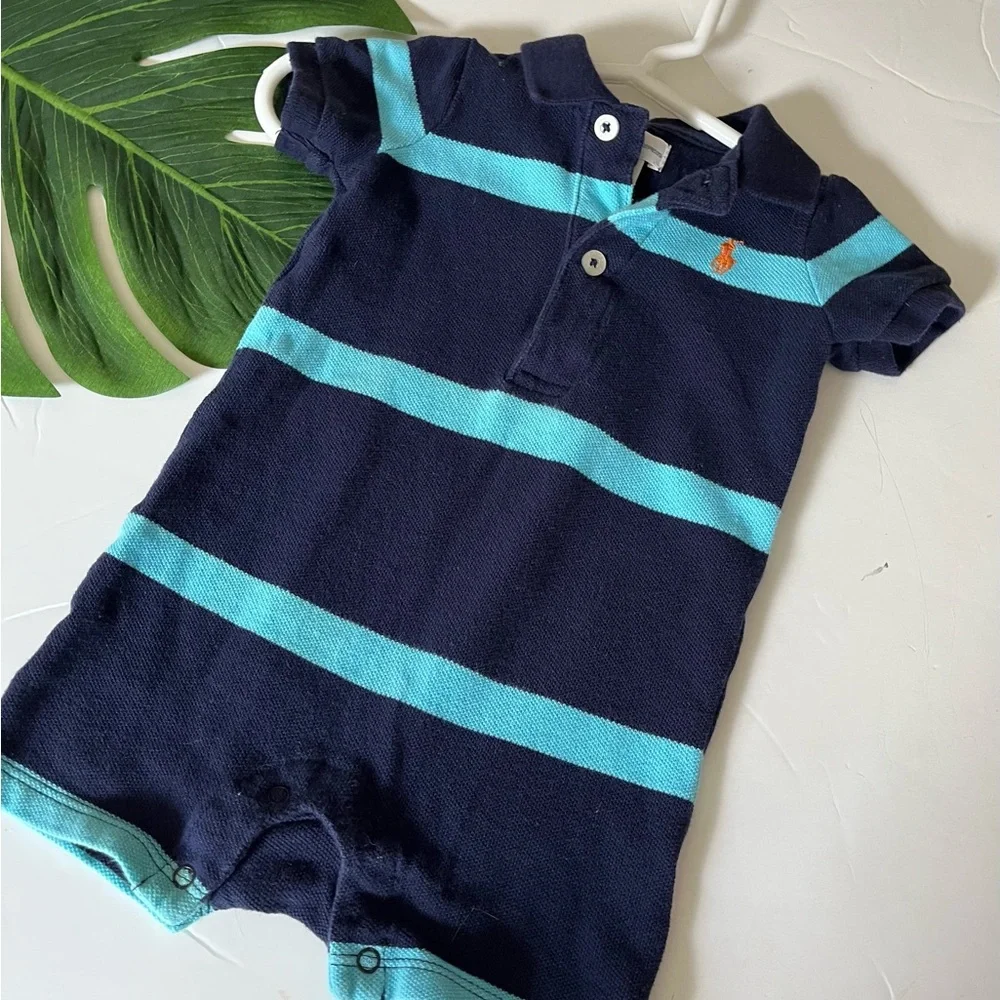 Ralph Lauren navy blue striped one piece romper 3 months